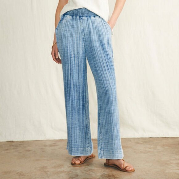 Faherty Pants - Faherty Dream Cotton Gauze Wide Leg Pant Light Indigo Wash